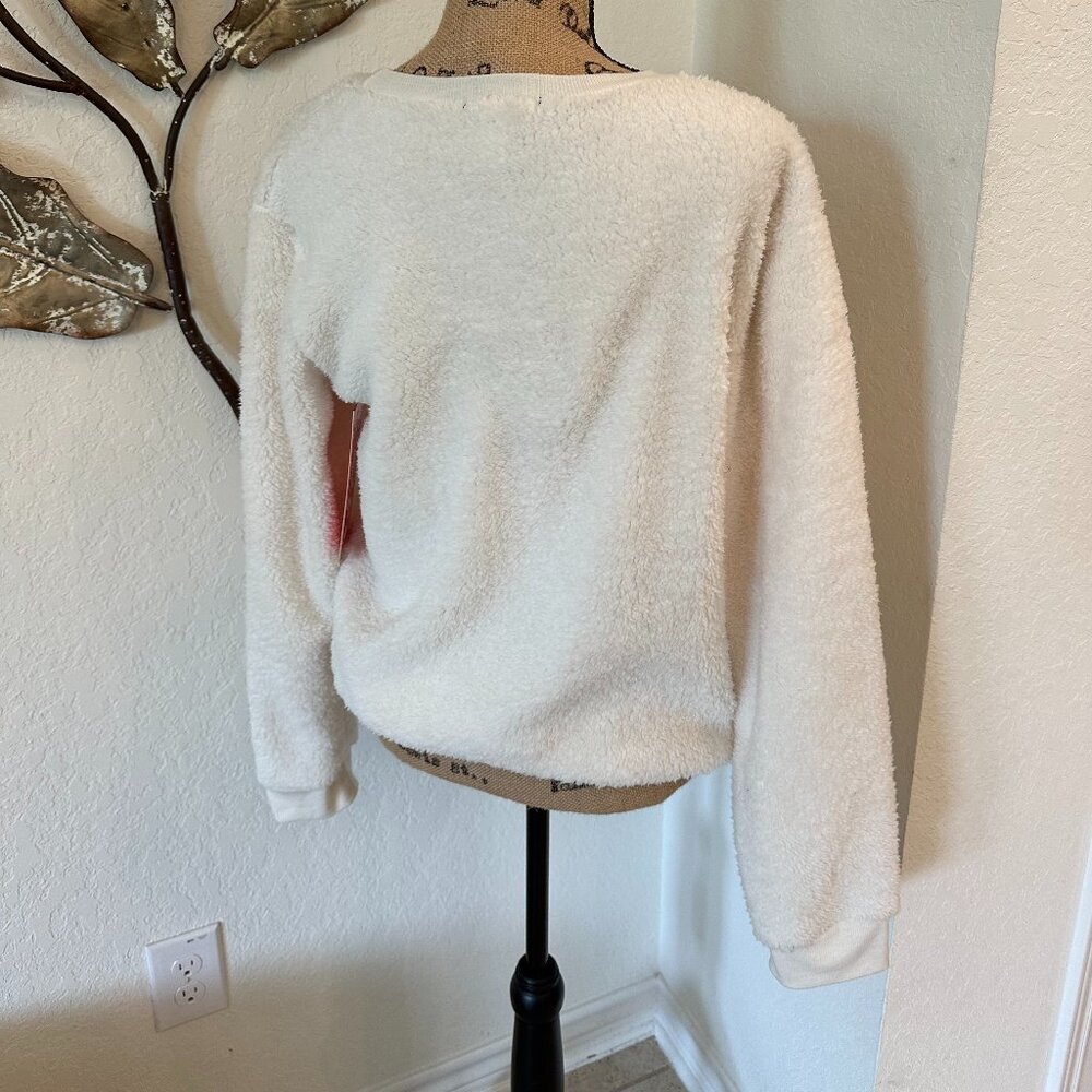 Weekending Sherpa Holiday Sweatshirt | HO HO HO Sequin Santa | NWT Size Large - Picture 3 of 5